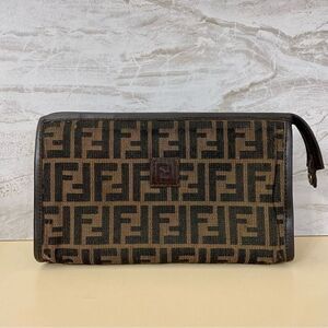 FENDI Zucca Canvas Leather Clutch Bag 💼